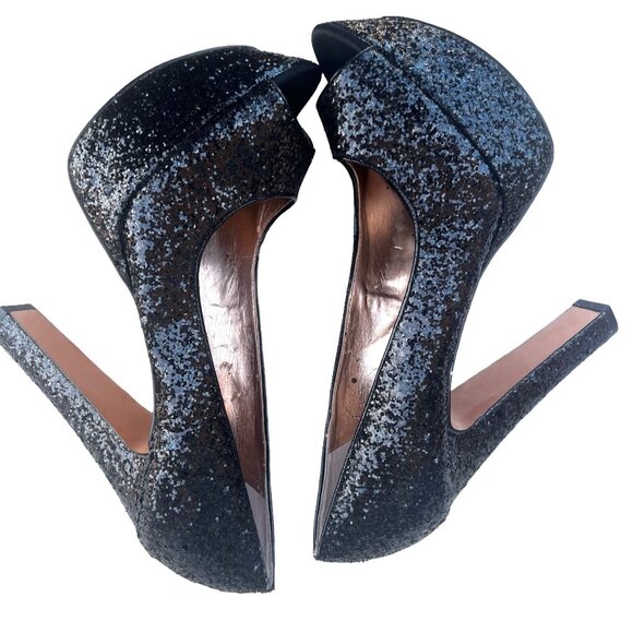 BCBGeneration Women’s Size 7.5B Sequin Black Peep Toe 1.5” Platform 5” Heels Sti - Picture 4 of 11